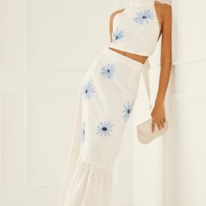 Something Navy Embroidered Tiered Maxi Skirt White Combo